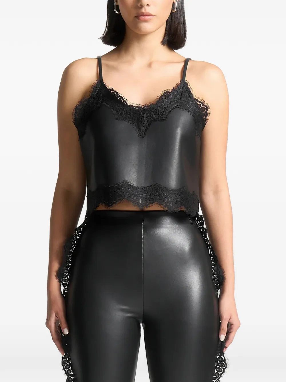 Manière De Voir Lace Trim Camisole Top In Black