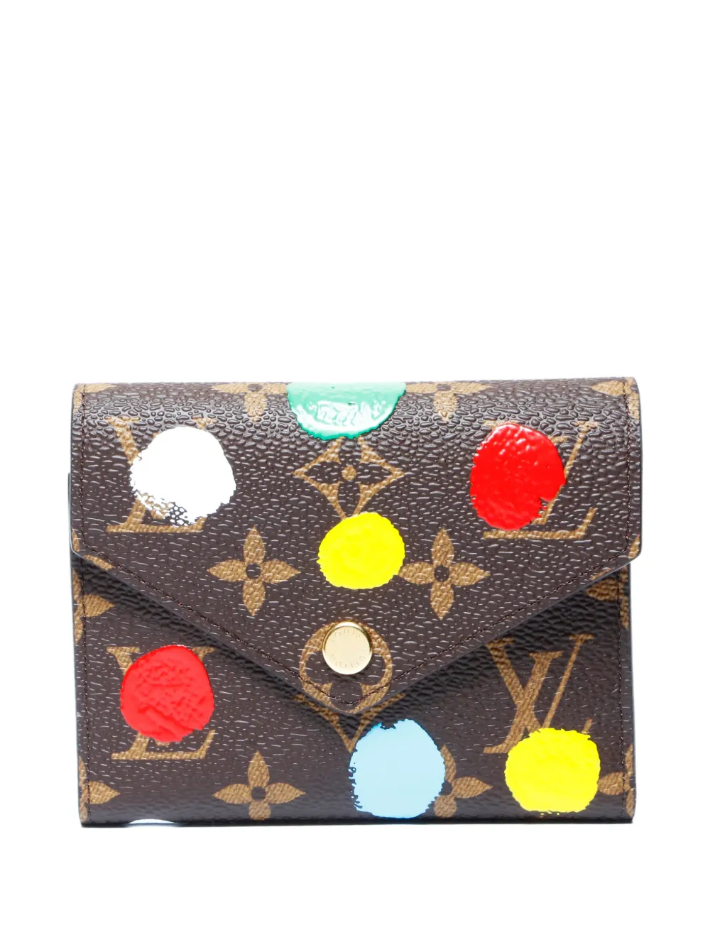Pre-owned Louis Vuitton X Yayoi Kusama Victorine Monogram Painted-dots Wallet In Brown