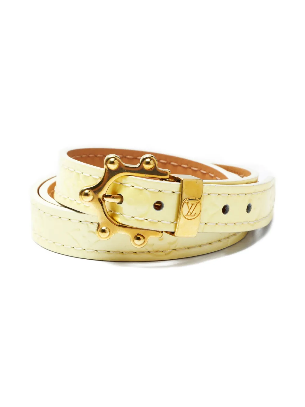 Pre-owned Louis Vuitton 2005 Triple Tour Embossed-buckle Leather Bracelet In Yellow