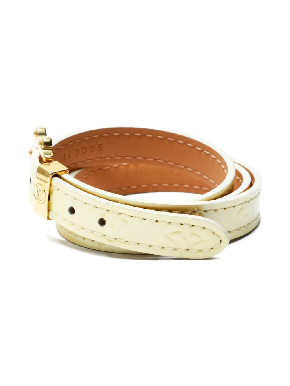 Pre-owned Louis Vuitton 2005 Triple Tour Embossed-buckle Leather Bracelet In Yellow