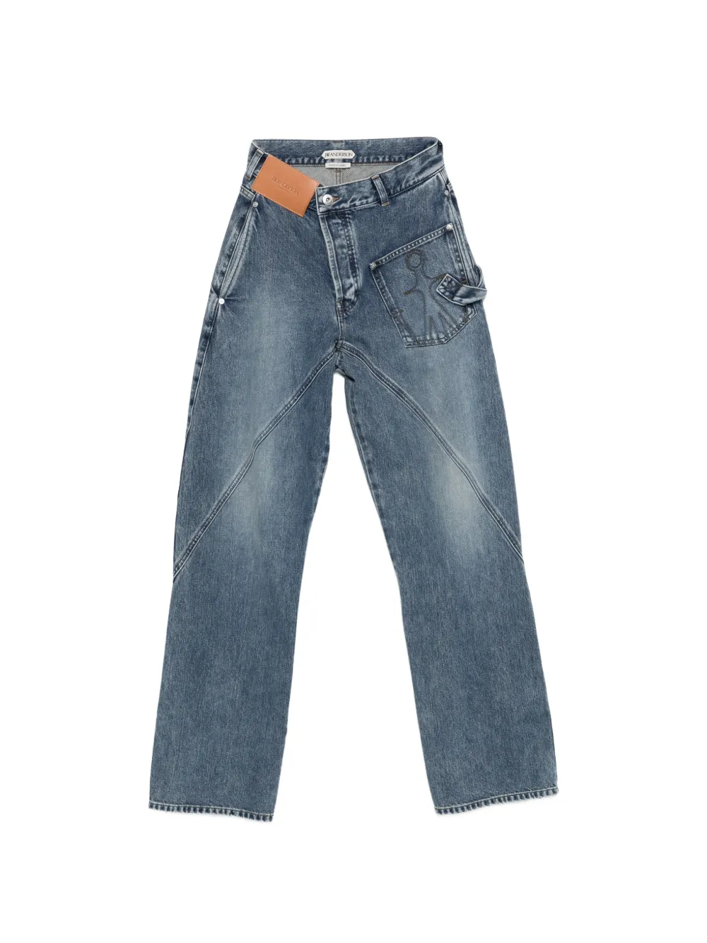 JW Anderson twisted-effect logo-patch denim jeans - Blu