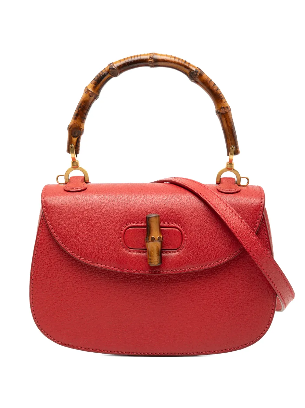 Pre-owned Gucci 20th Century Grained Calfskin Bamboo Night Satchel In Red