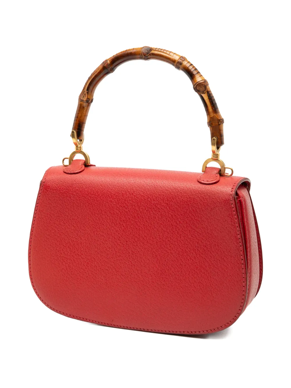 Pre-owned Gucci 20th Century Grained Calfskin Bamboo Night Satchel In Red