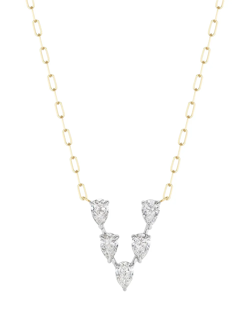 Phillips House 18k Yellow Gold And Platinum Pear V Diamond Necklace In Gold