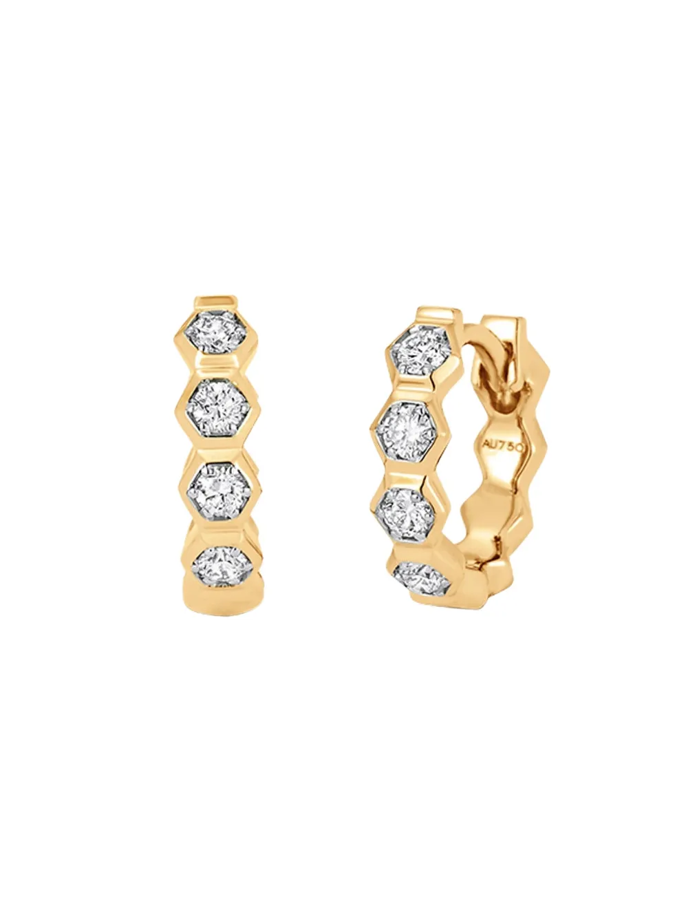Sara Weinstock 18k Yellow Gold Honey Comb Diamond Huggie Earrings In Gold
