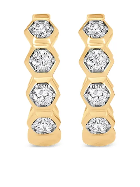 Sara Weinstock 18K yellow gold Honey Comb diamond huggie earrings
