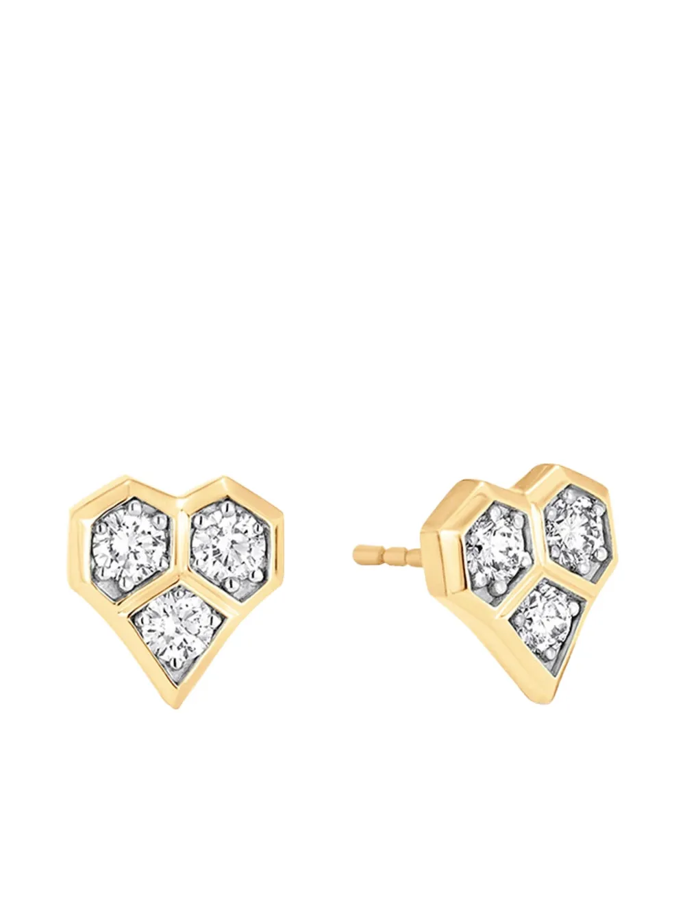 Sara Weinstock 18k Yellow Gold Diamond Honey Comb Heart Stud Earrings In Gold
