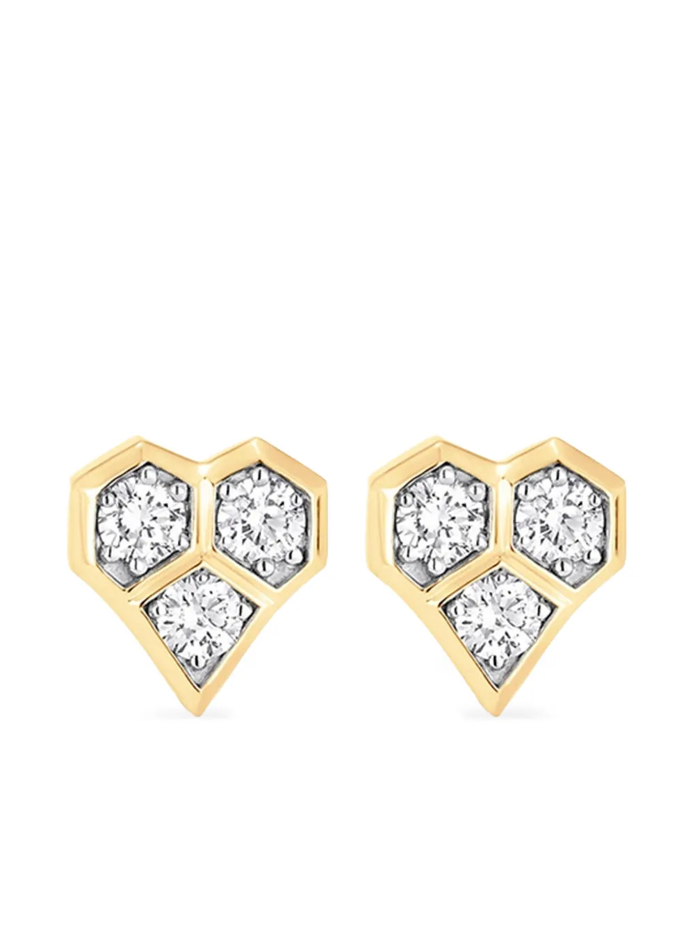 Sara Weinstock 18k Yellow Gold Diamond Honey Comb Heart Stud Earrings In Gold