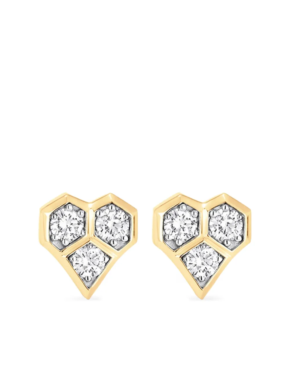 Sara Weinstock 18k yellow gold diamond honey comb heart stud earrings - Oro
