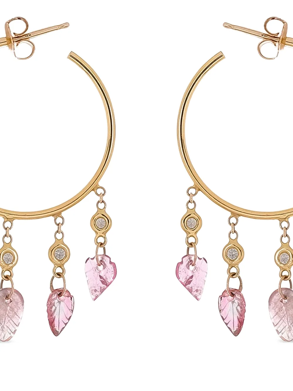 Jacquie Aiche 14k Yellow Gold Pink Tourmaline Leaf Hoop Earrings In Gold