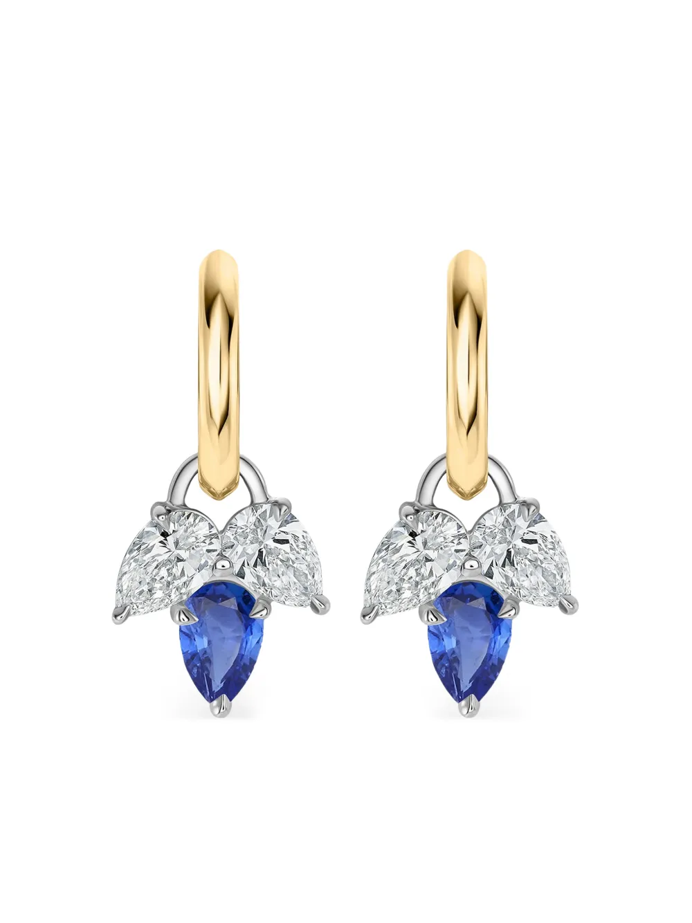 PHILLIPS HOUSE 18K yellow gold and platinum diamond and sapphire triple-leaf huggie earrings - Oro