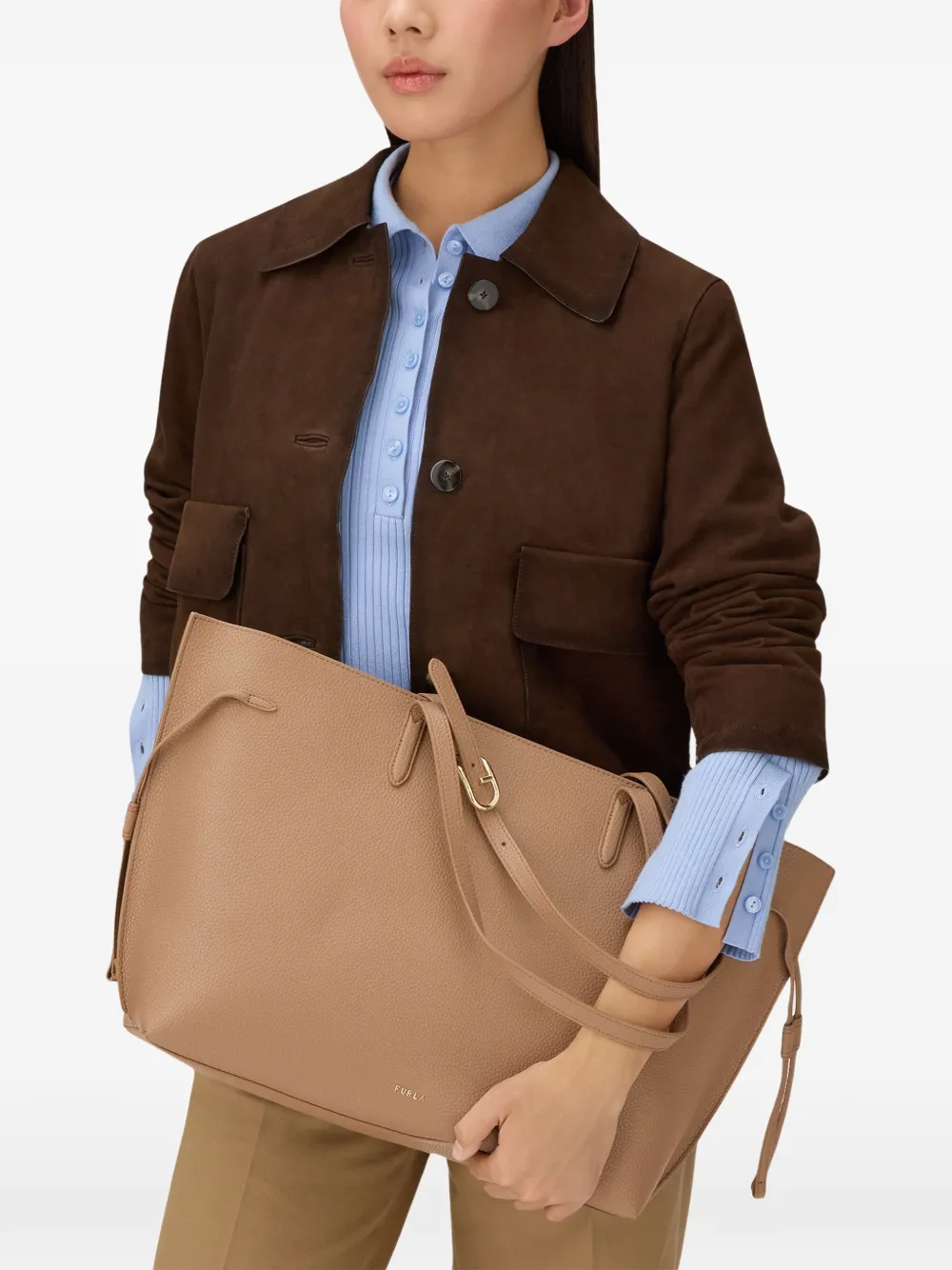 Furla Giove leren shopper Bruin