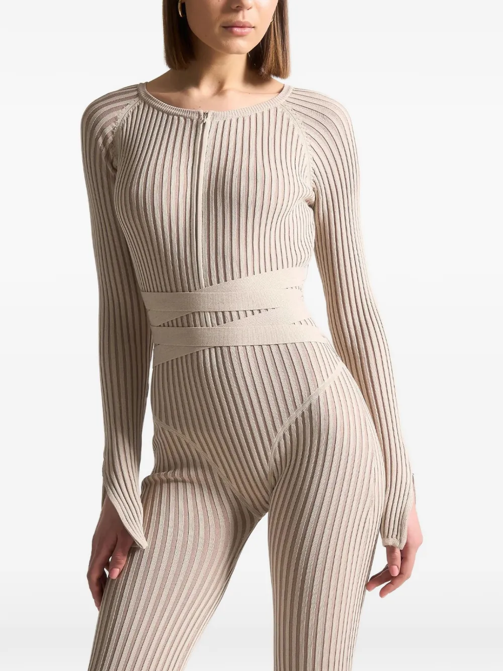 Manière De Voir knitted tie jumpsuit Beige