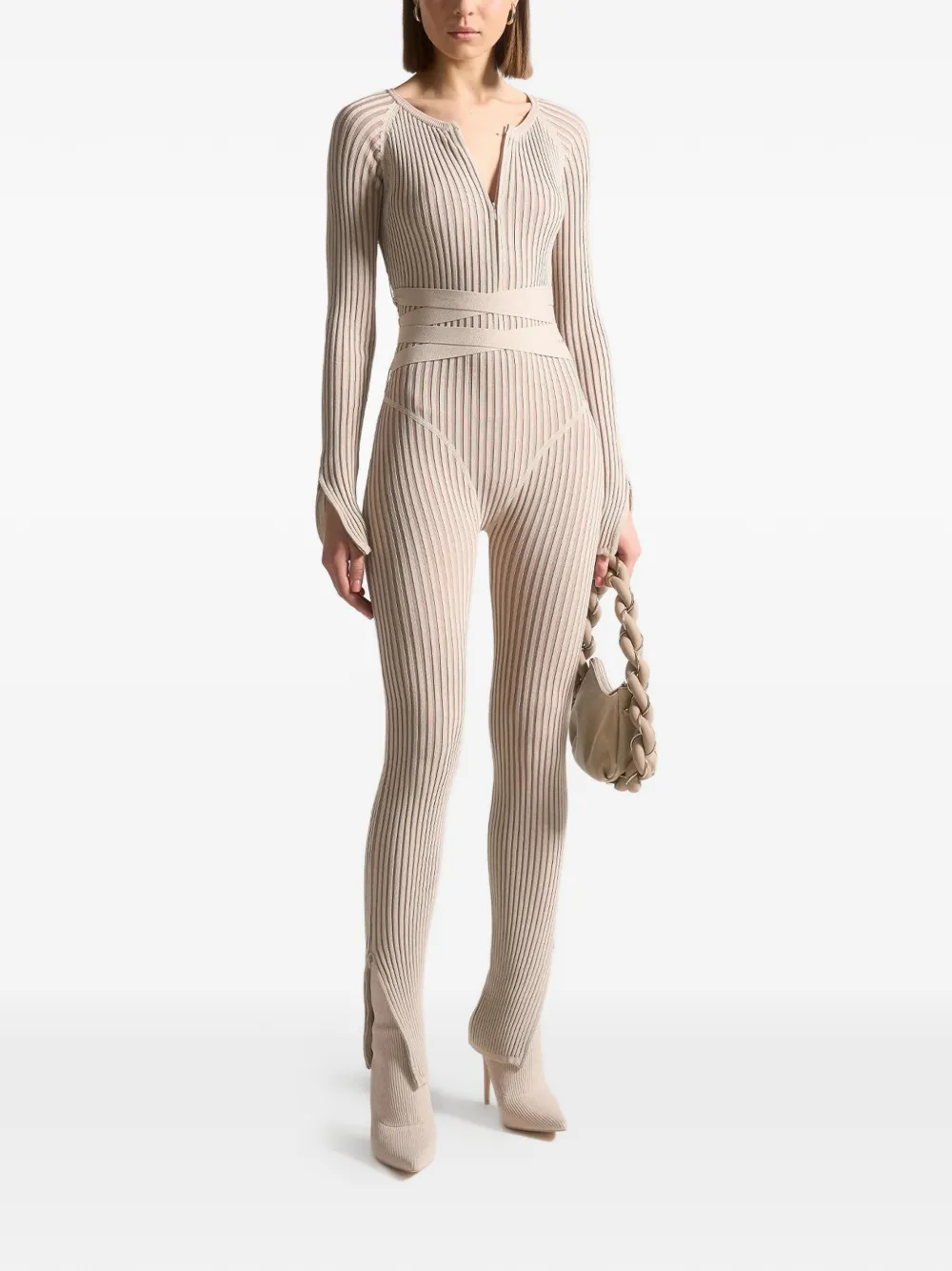 Manière De Voir knitted tie jumpsuit - Beige