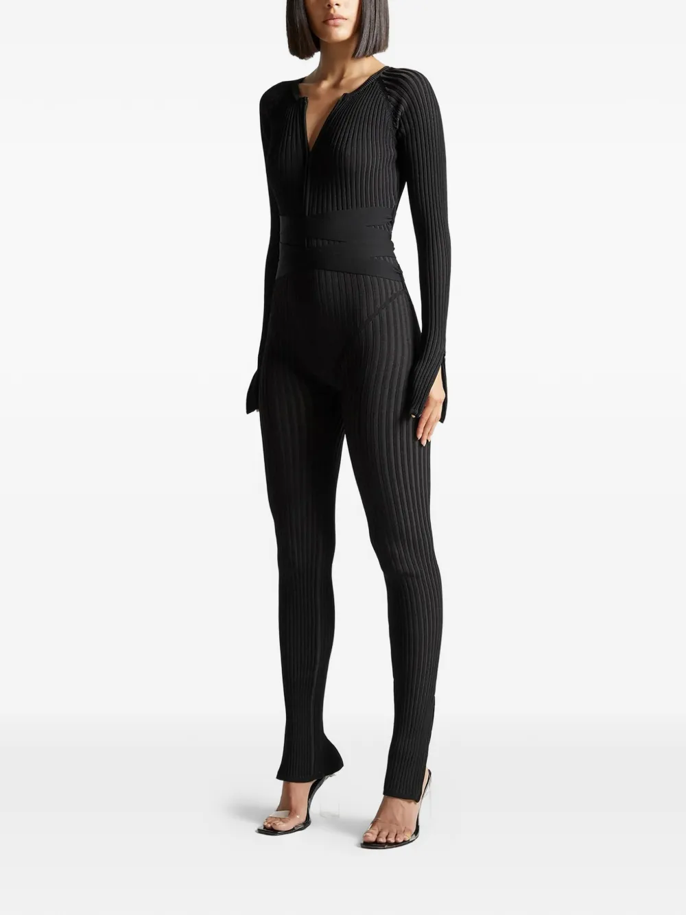 Manière De Voir ribbed knit tie jumpsuit - Zwart
