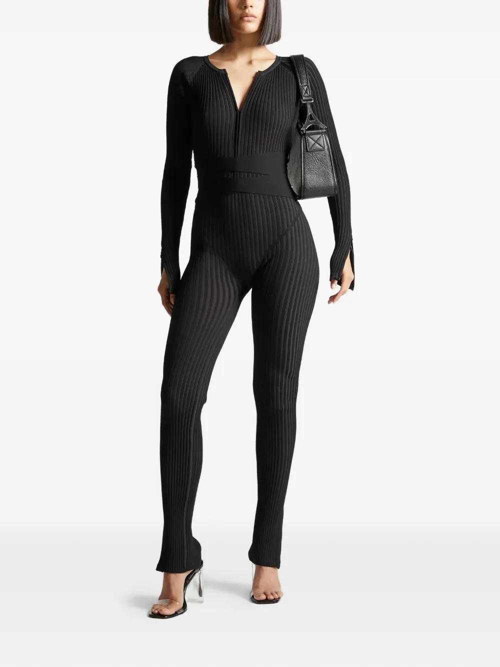 Manière De Voir ribbed knit tie jumpsuit Zwart