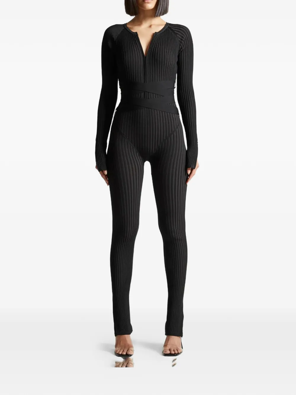 Manière De Voir ribbed knit tie jumpsuit - Nero