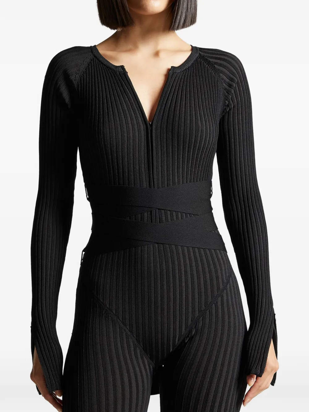Manière De Voir ribbed knit tie jumpsuit Zwart