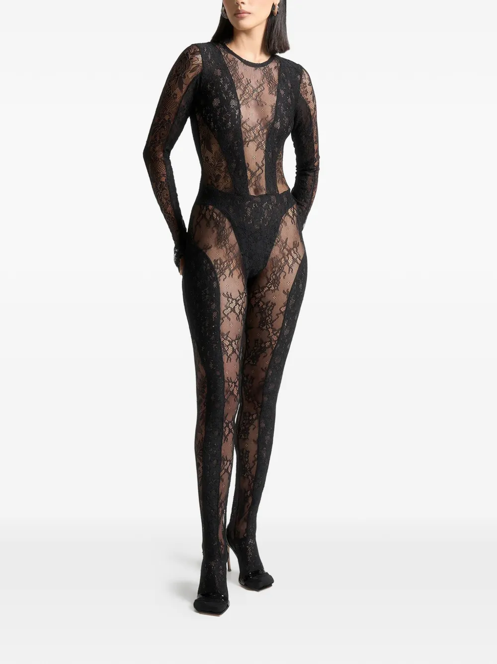 Manière De Voir lace backless footsie jumpsuit | negro | Image 1
