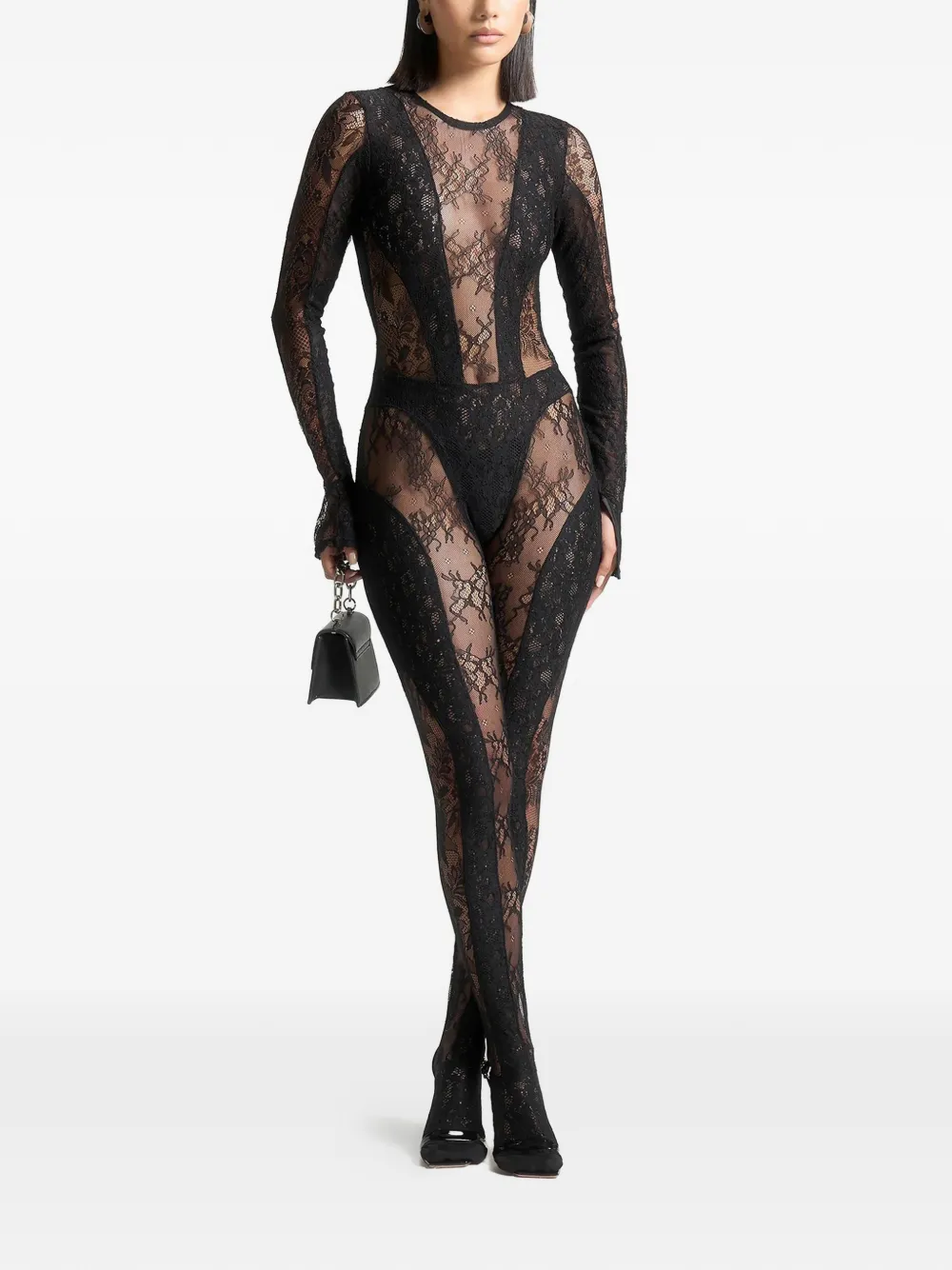 Manière De Voir lace backless footsie jumpsuit - Zwart