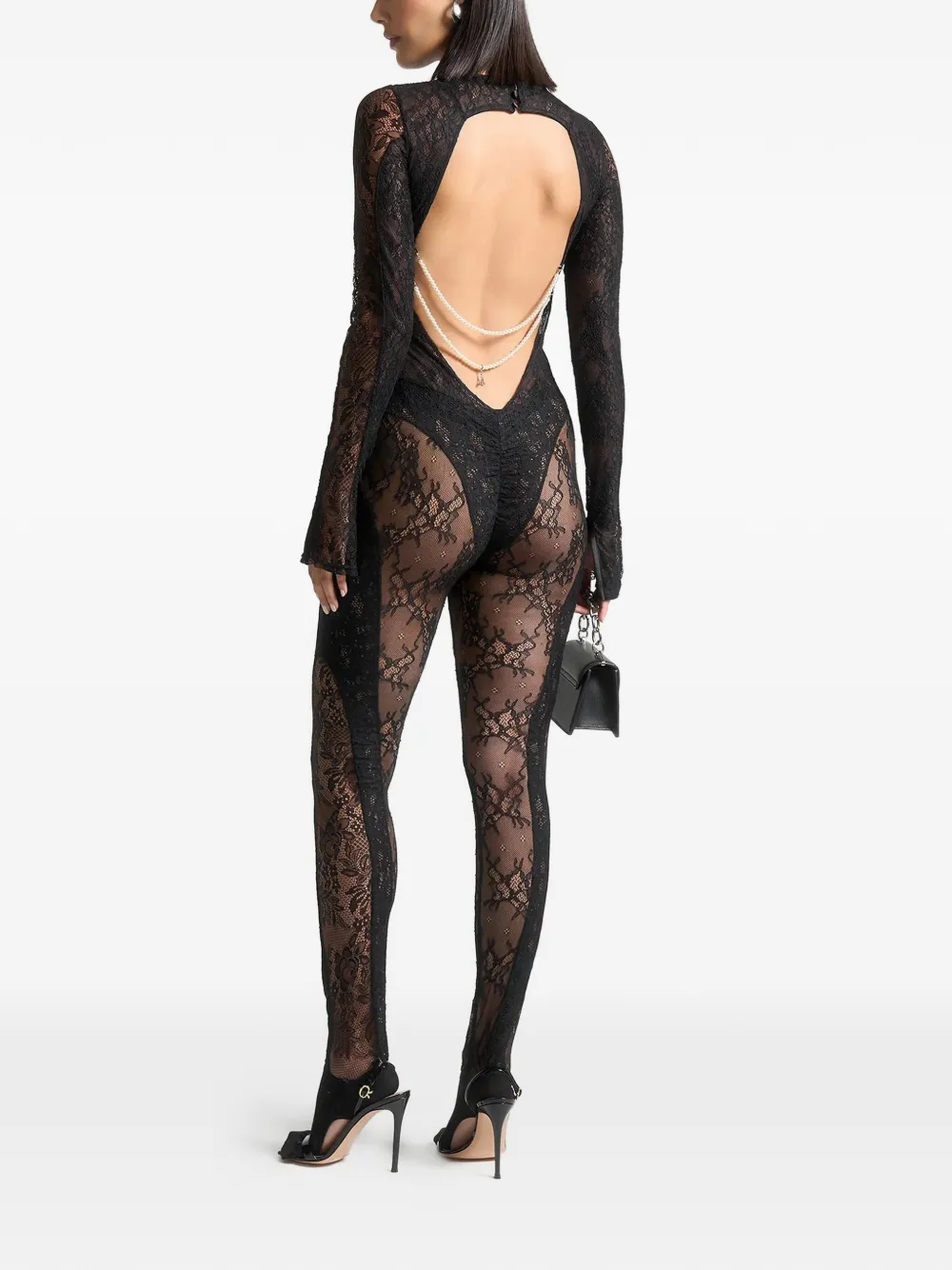Manière De Voir lace backless footsie jumpsuit Zwart