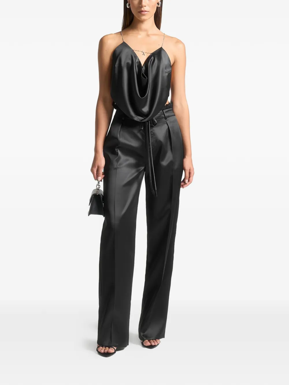 Manière De Voir lace waistband satin trousers - Zwart