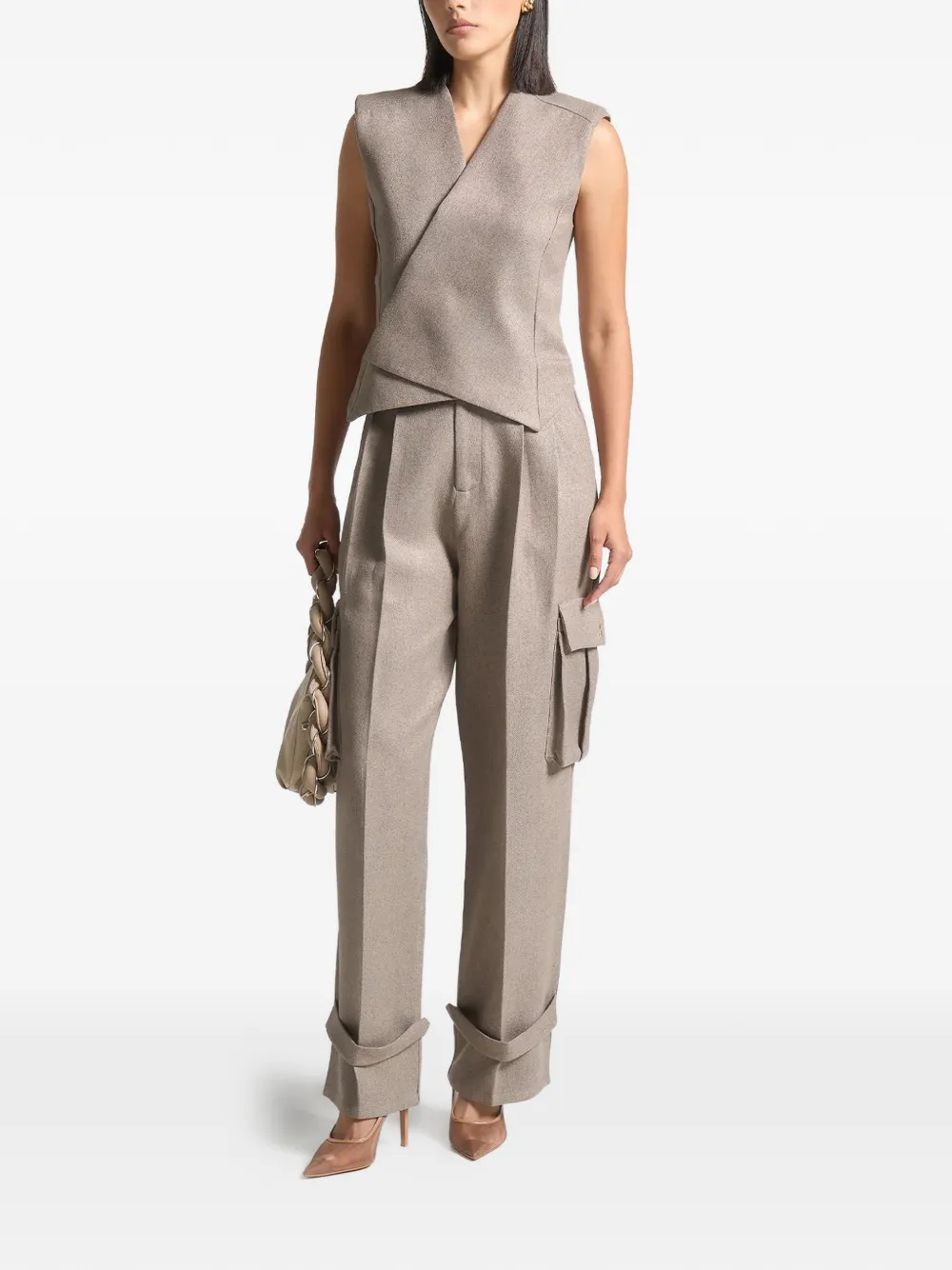 Manière De Voir Laurence gilet met wikkel-effect en textuur Beige