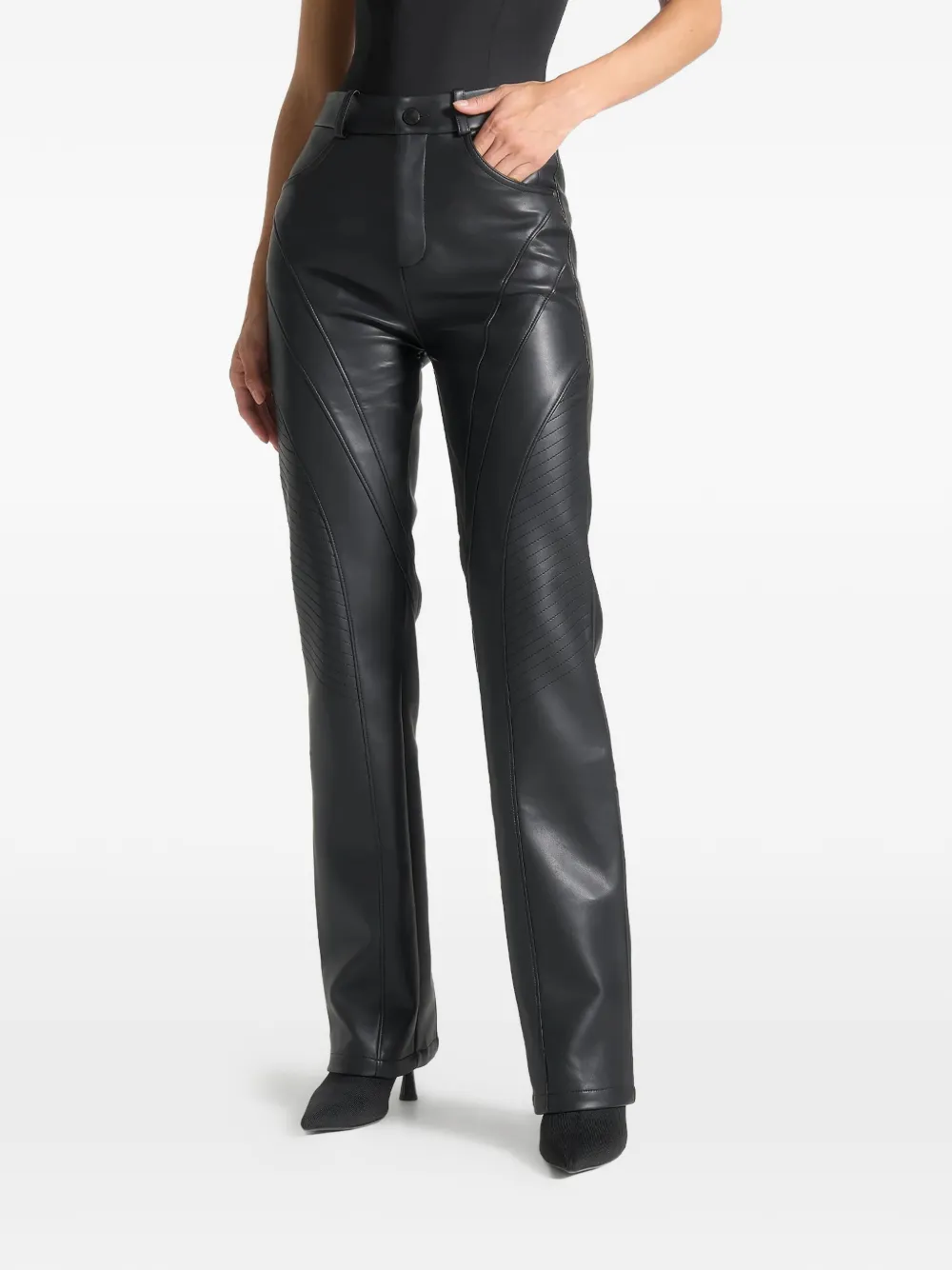 Manière De Voir Stitch Detail Biker Trousers In Black