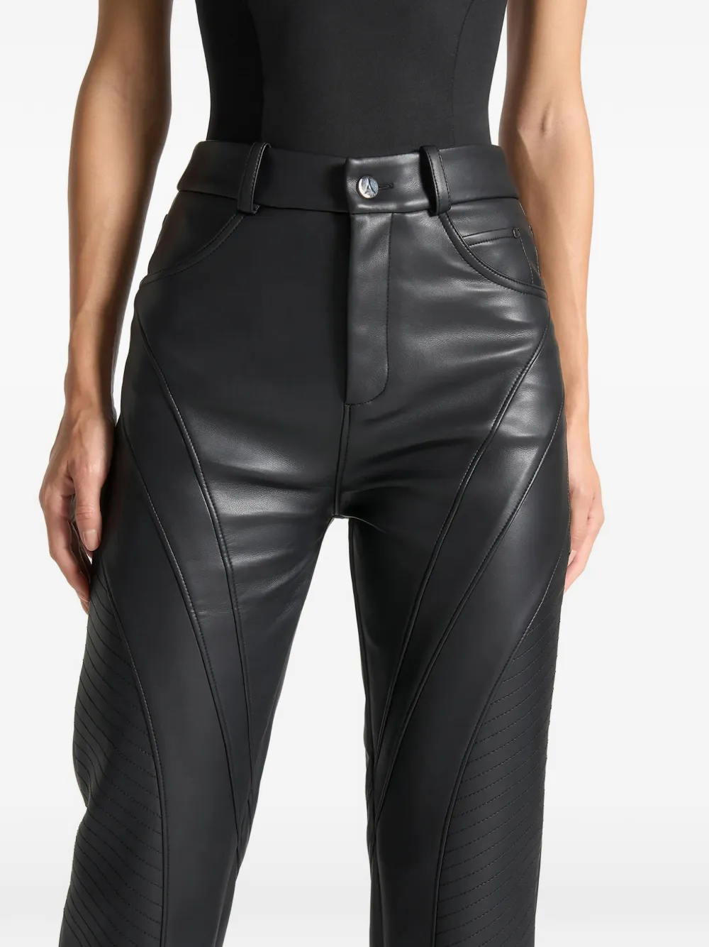 Manière De Voir Stitch Detail Biker Trousers In Black