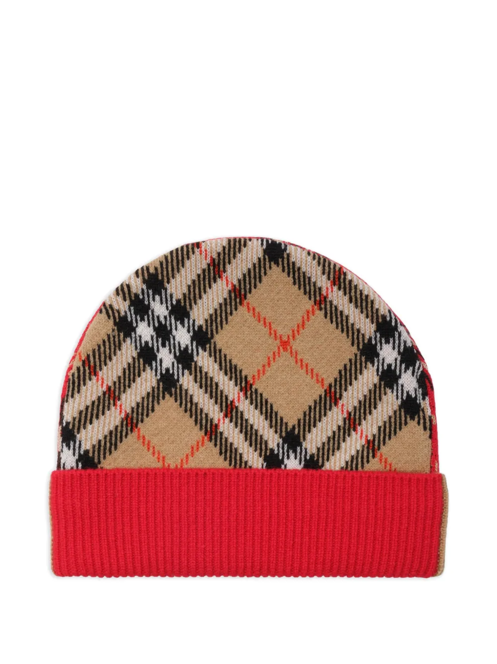  Burberry Kids Check Wool Beanie Hat - Red 