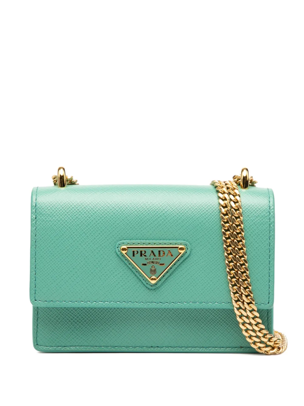 PRADA Pre-owned 2013-2025 Saffiano Lux Card Holder On Chain Crossbody Bag In Blue