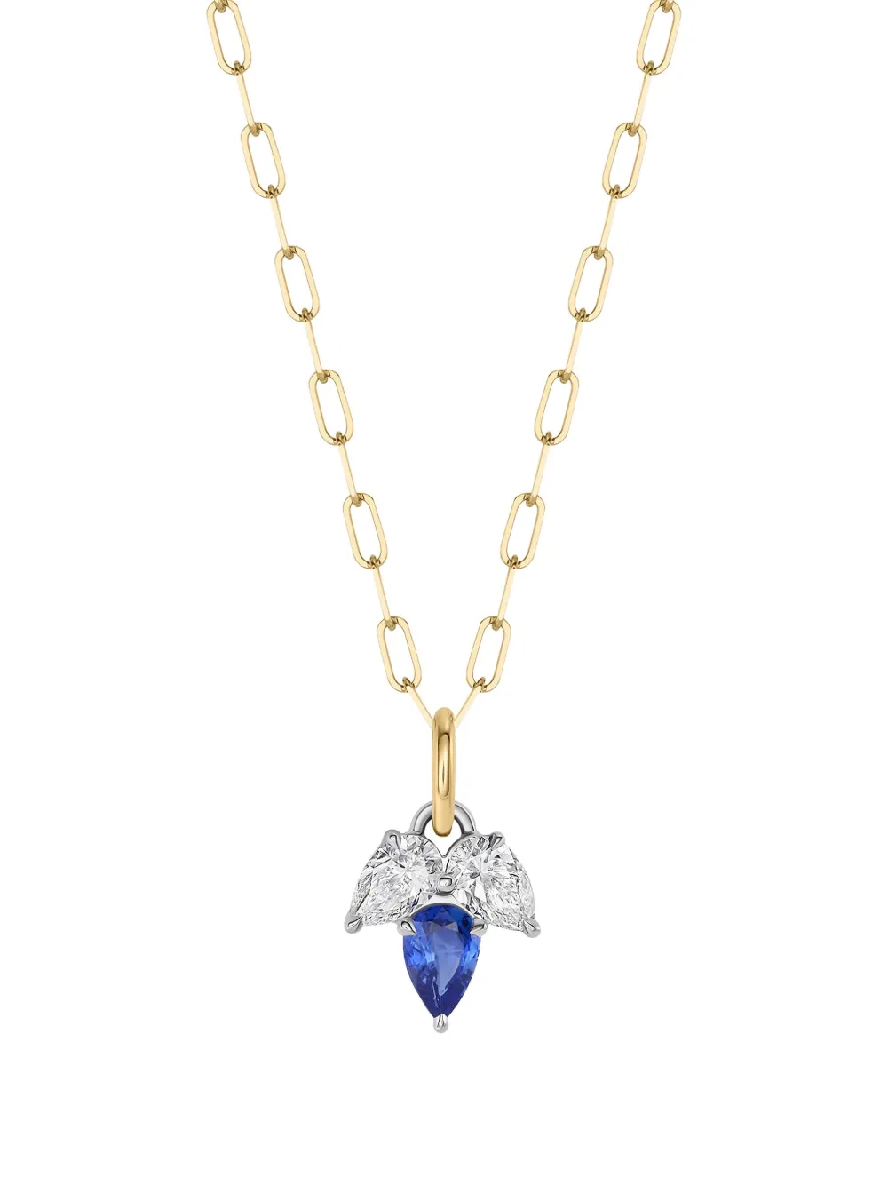 Phillips House 18k Yellow Gold And Platinum Triple Leaf Diamond And Sapphire Necklace
