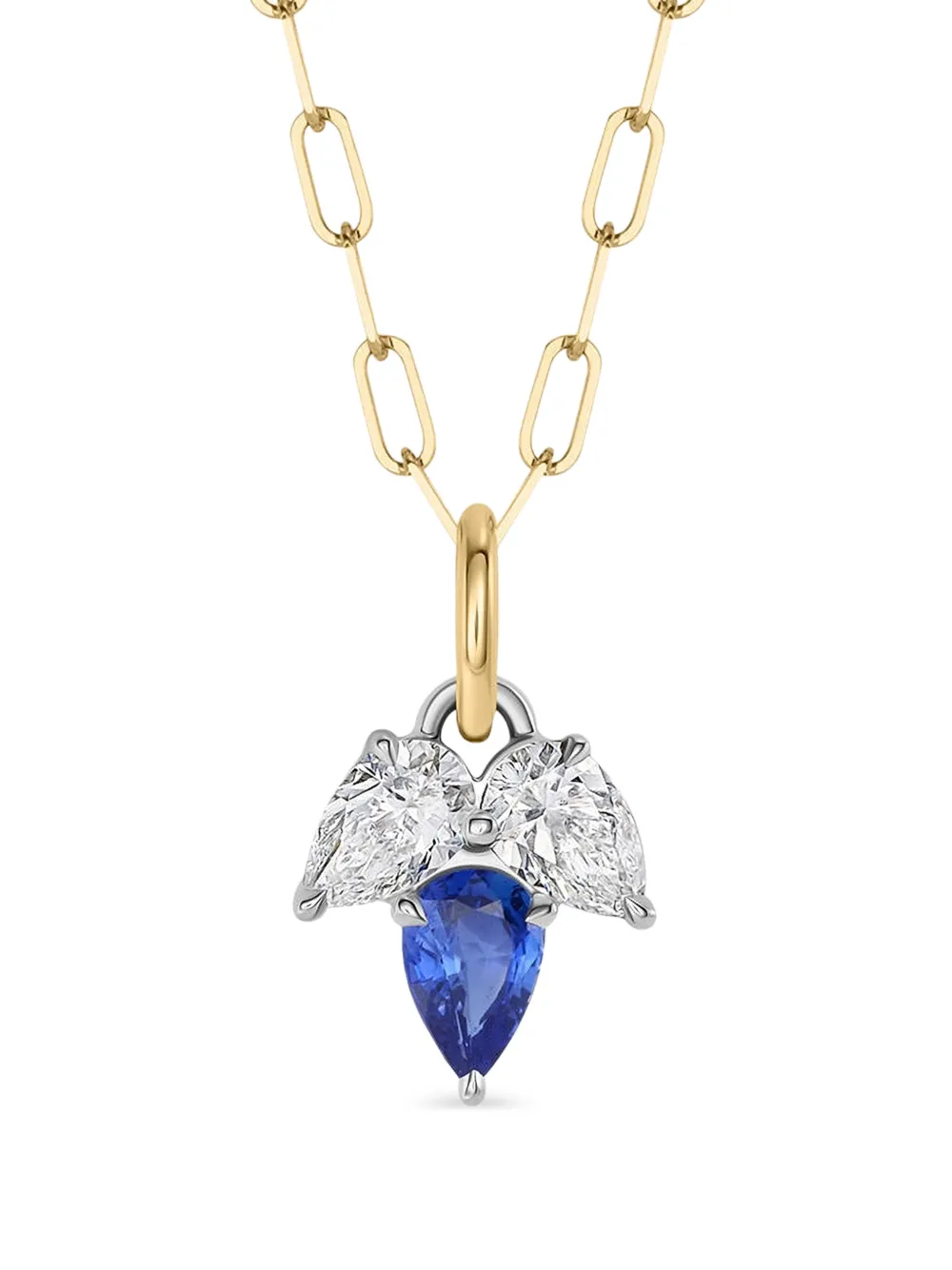 18k Yellow Gold And Platinum Triple Leaf Diamond And Sapphire Necklace