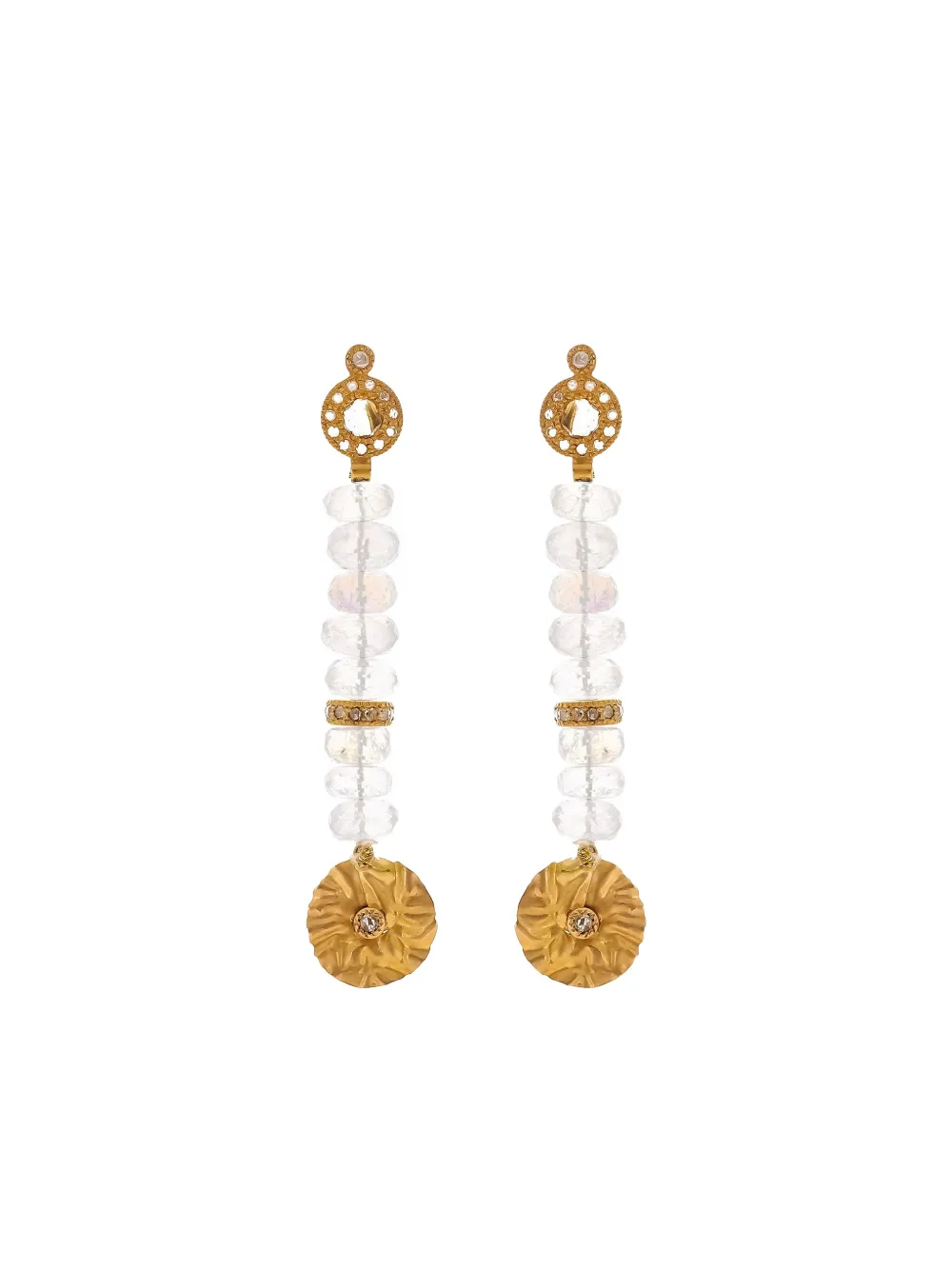 COOMI yellow gold beaded drop diamond and moonstone earrings - Oro