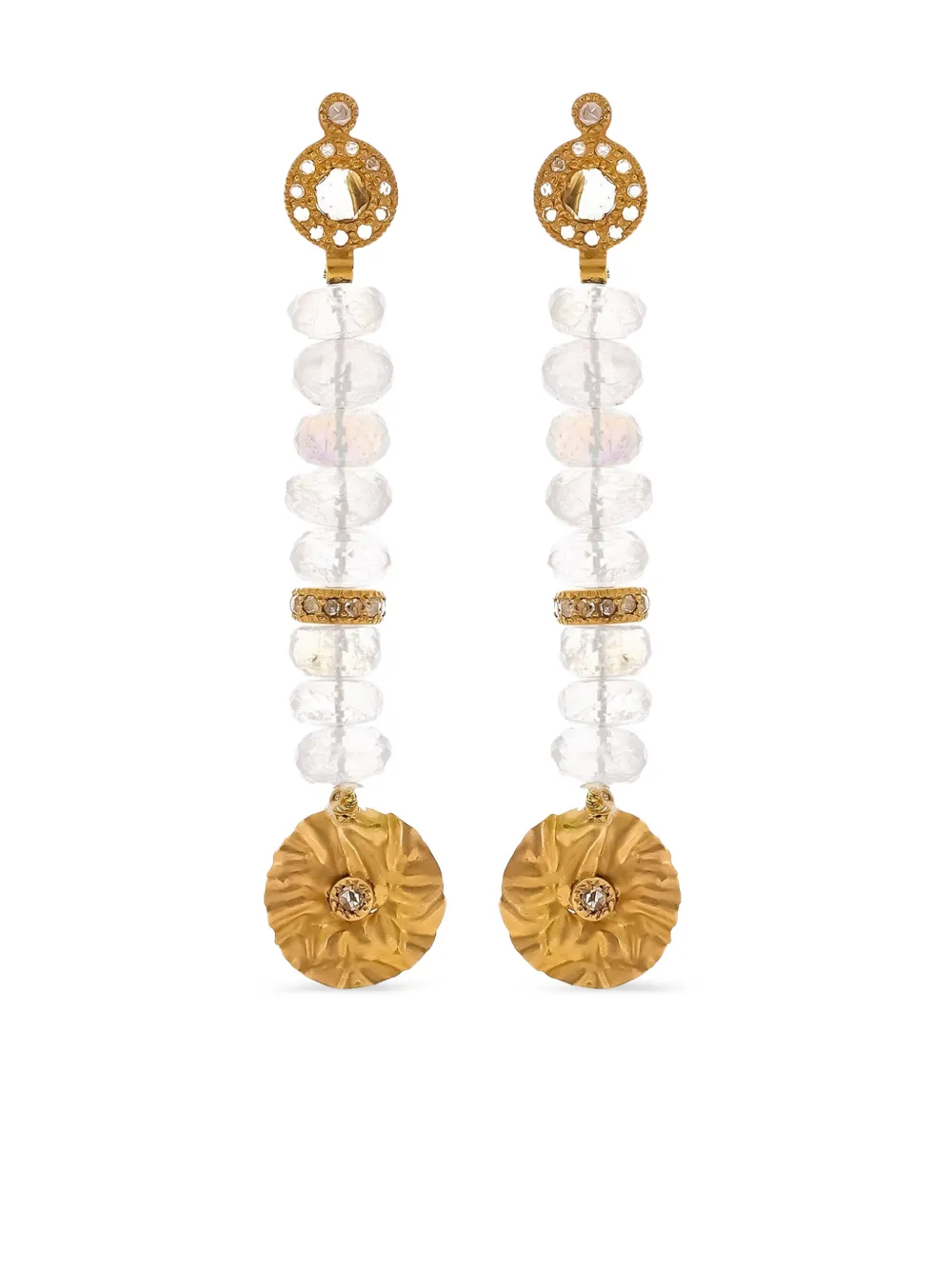 Coomi Yellow Gold Beaded Drop Diamond And Moonstone Earrings