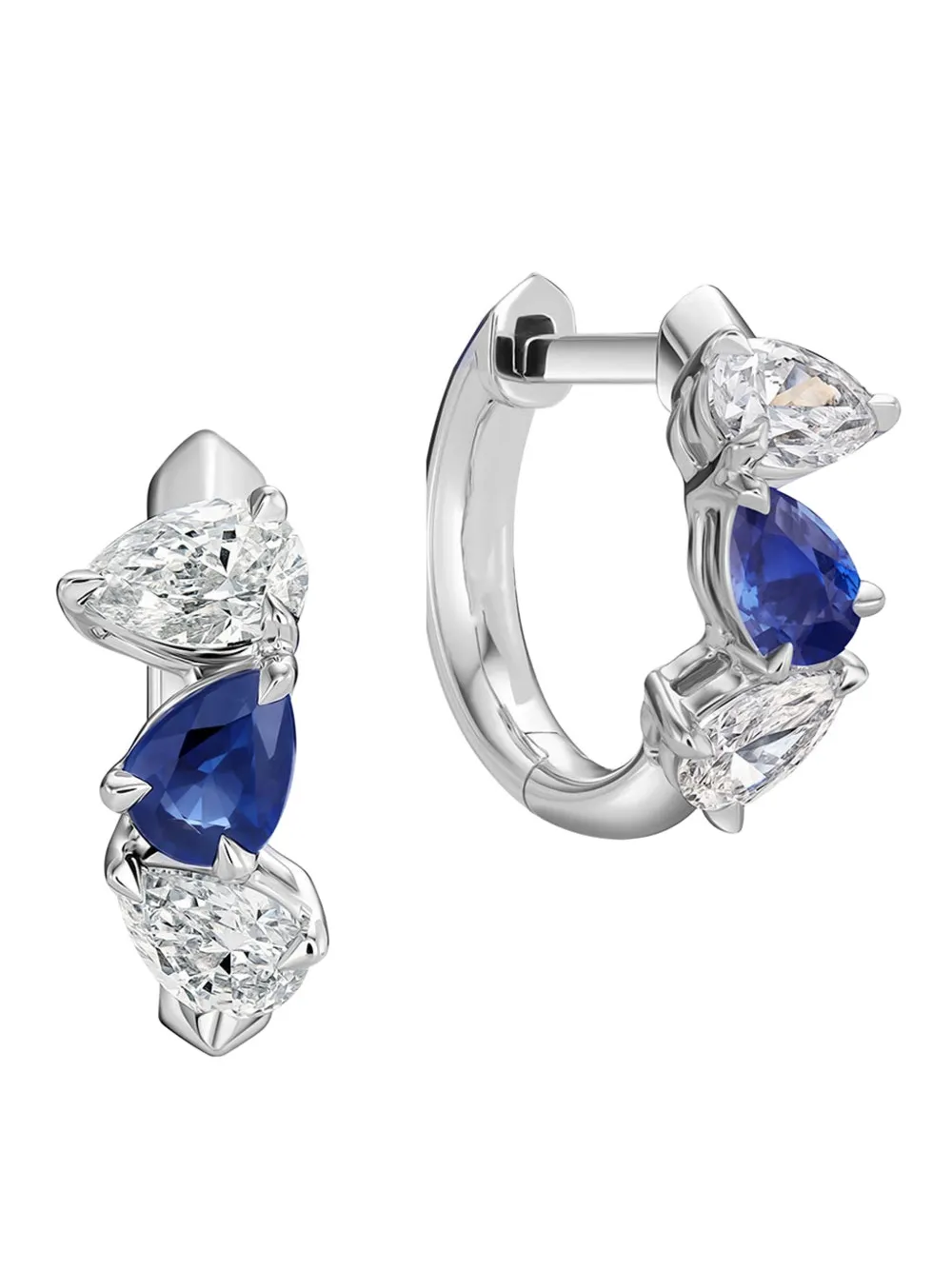 Phillips House Platinum Diamond And Sapphire Huggie Earrings In Silver
