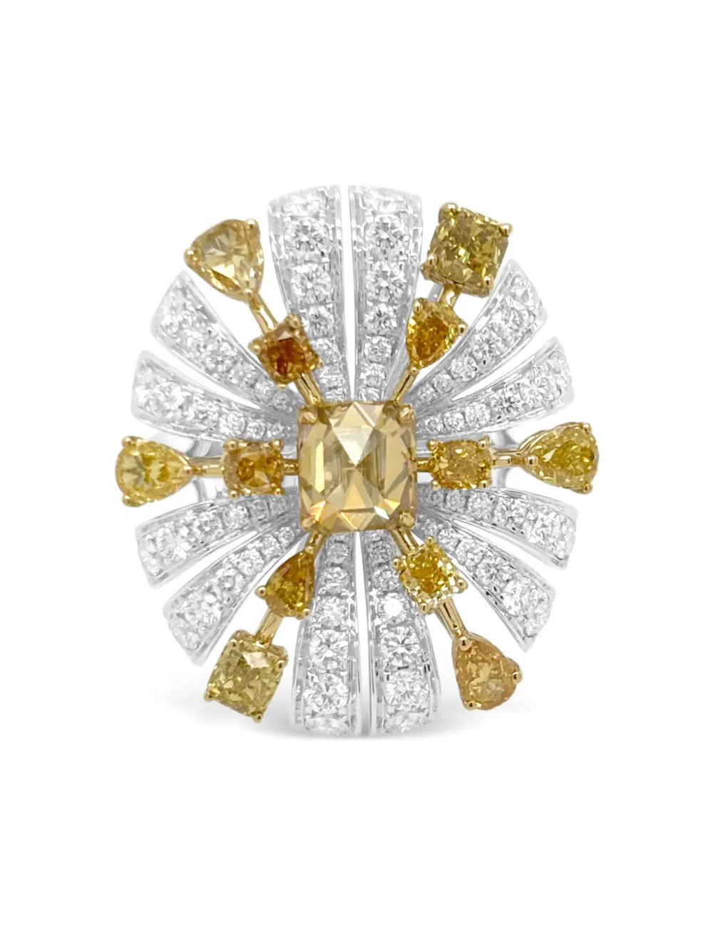 Hyt Jewelry 18k White And Yellow Gold Diamond Ring In Metallic