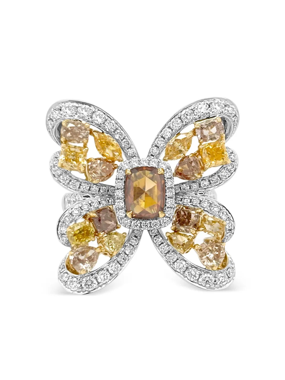 Hyt Jewelry 18k White And Yellow Gold Diamond Ring In Brown