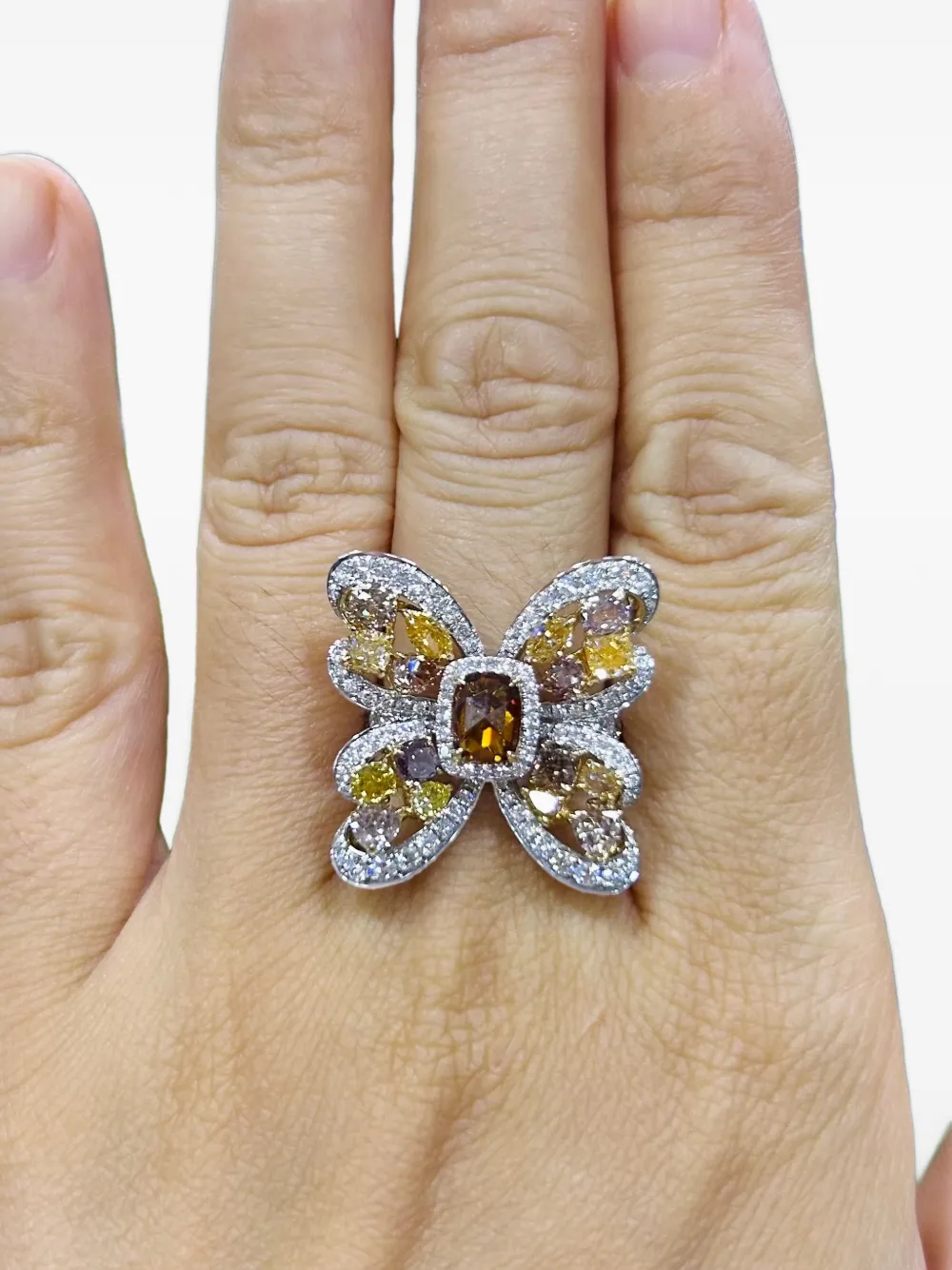 Hyt Jewelry 18k White And Yellow Gold Diamond Ring In Brown