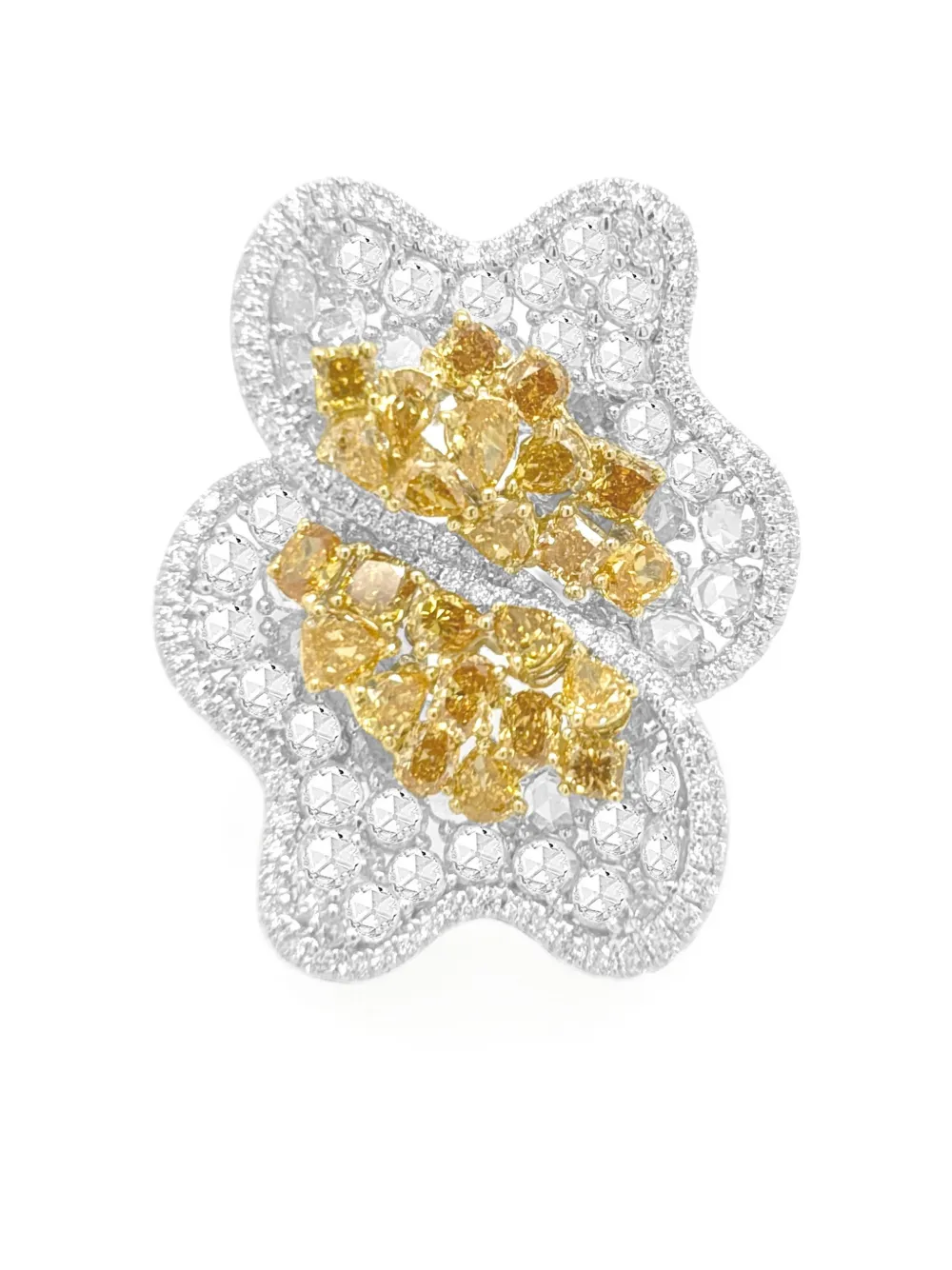 HYT Jewelry Anello in oro bianco e giallo 18 carati con diamanti - Argento