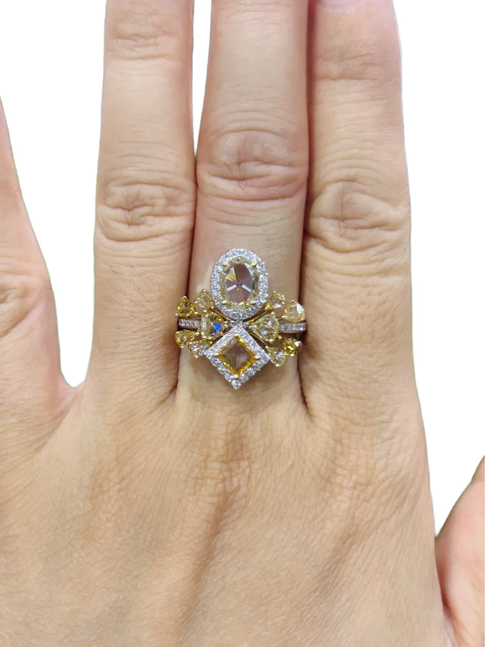 Hyt Jewelry 18k White And Yellow Gold Diamond Ring In Gold