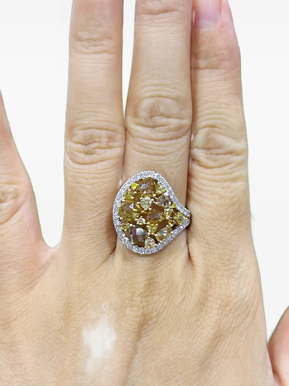 HYT Jewelry Anello in oro bianco e giallo 18 carati con diamanti - Argento