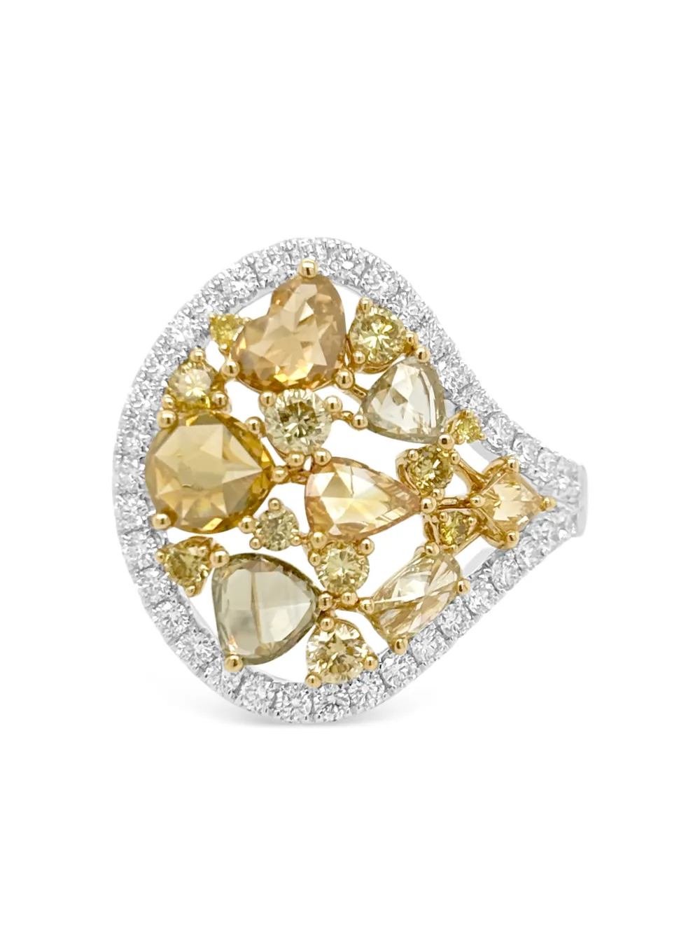 HYT Jewelry Anello in oro bianco e giallo 18 carati con diamanti - Argento