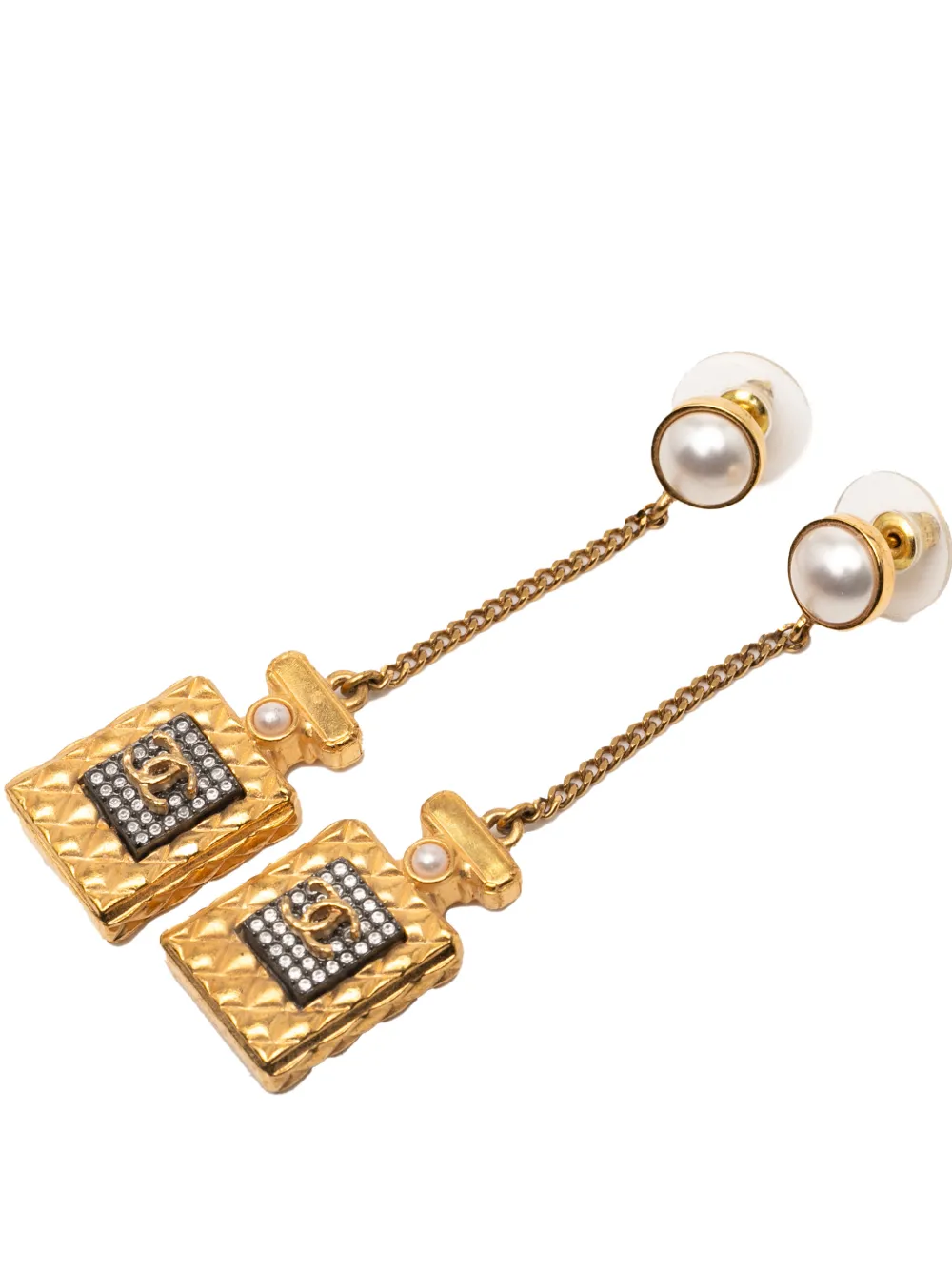 CHANEL Pre-Owned Orecchini CC a forma di bottiglia di profumo placcati oro con cristalli e perle sintetiche 2021