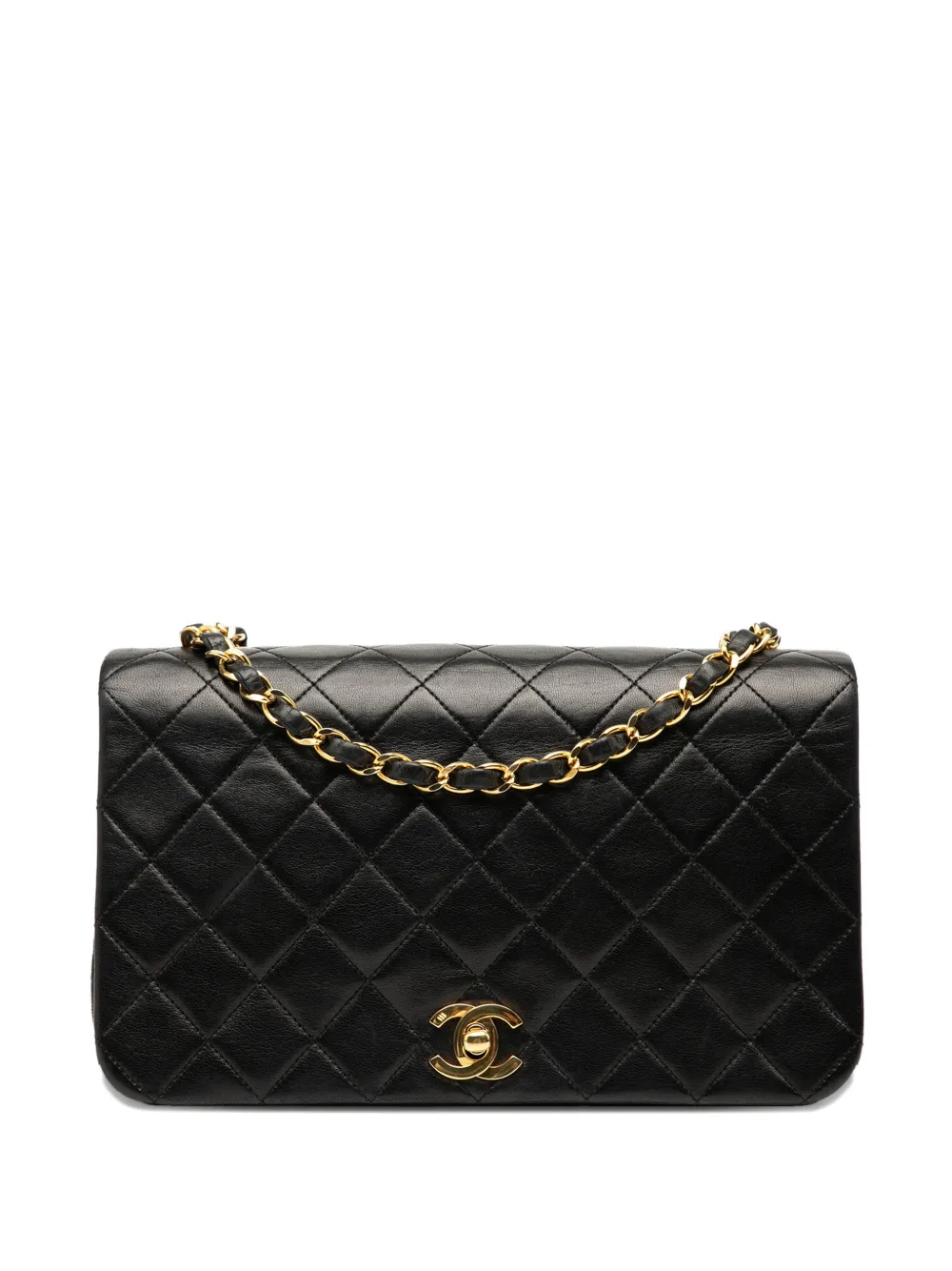 CHANEL Pre-owned 1986-1988 Medium Quilted Lambskin Full Flap Crossbody Bag In Black