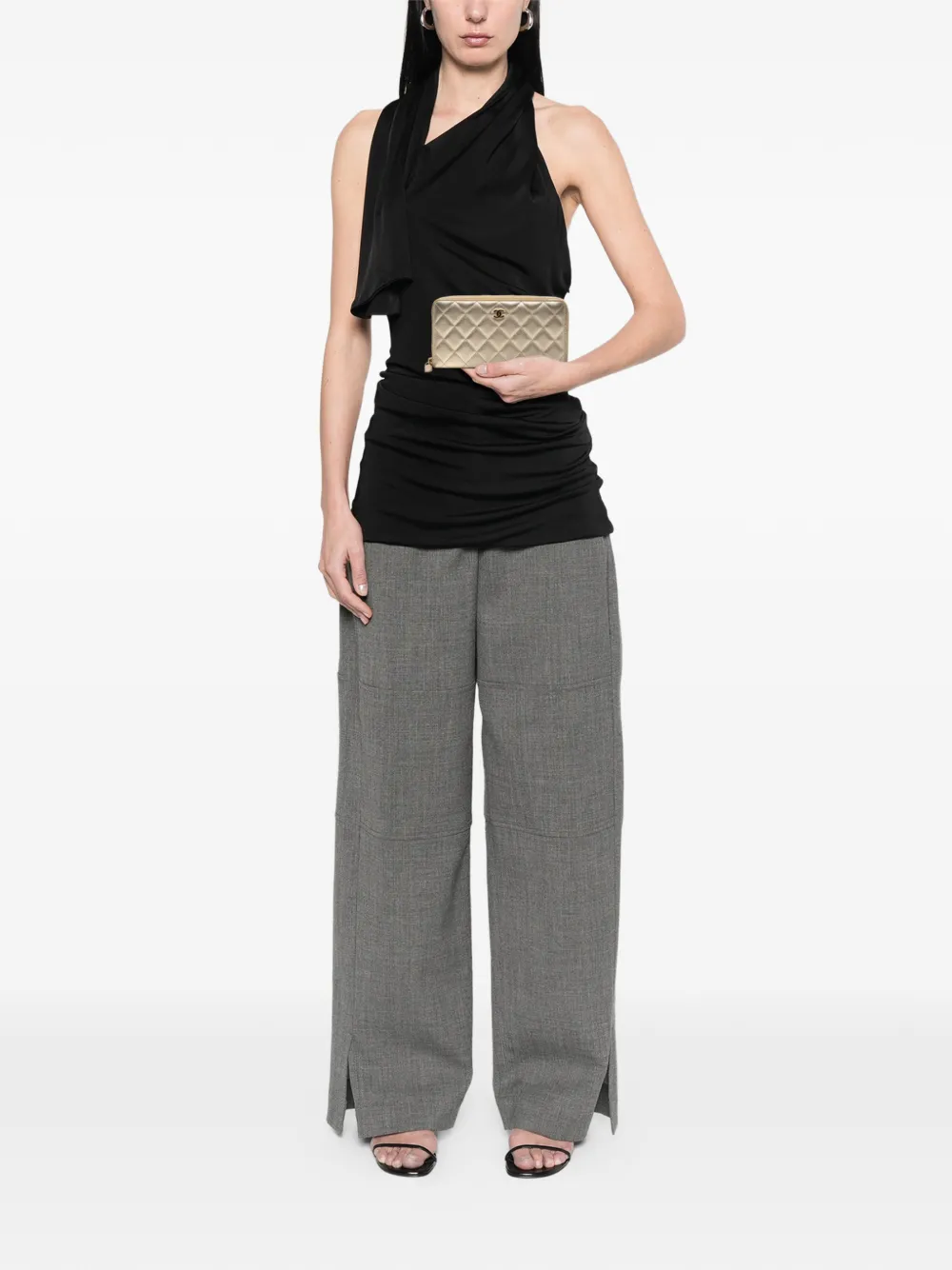 CHANEL Pre-Owned 2016-2017 Quilted Metallic Lambskin Zip Around Wallet long wallets | Gold | Image 1