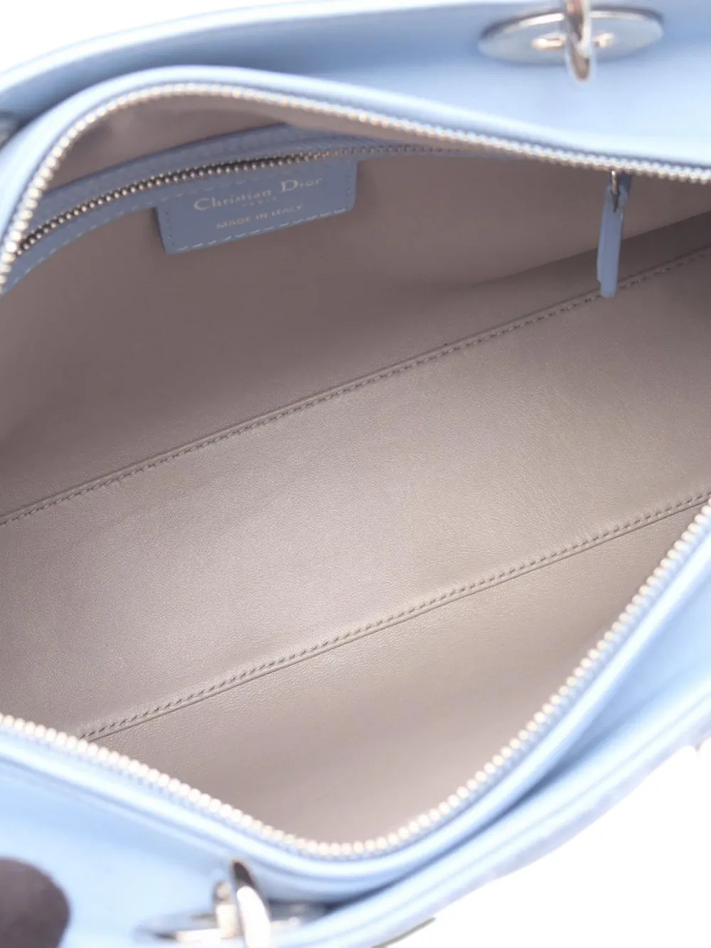 Pre-owned Dior 2010-2025 Large Bicolor Lambskin Cannage Lady  Satchel In Blue