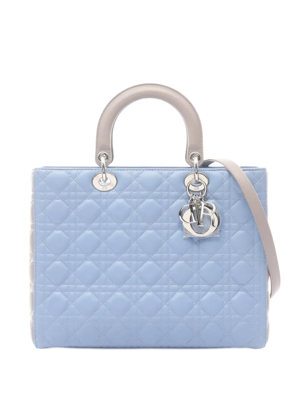 Pre-owned Dior 2010-2025 Large Bicolor Lambskin Cannage Lady  Satchel In Blue