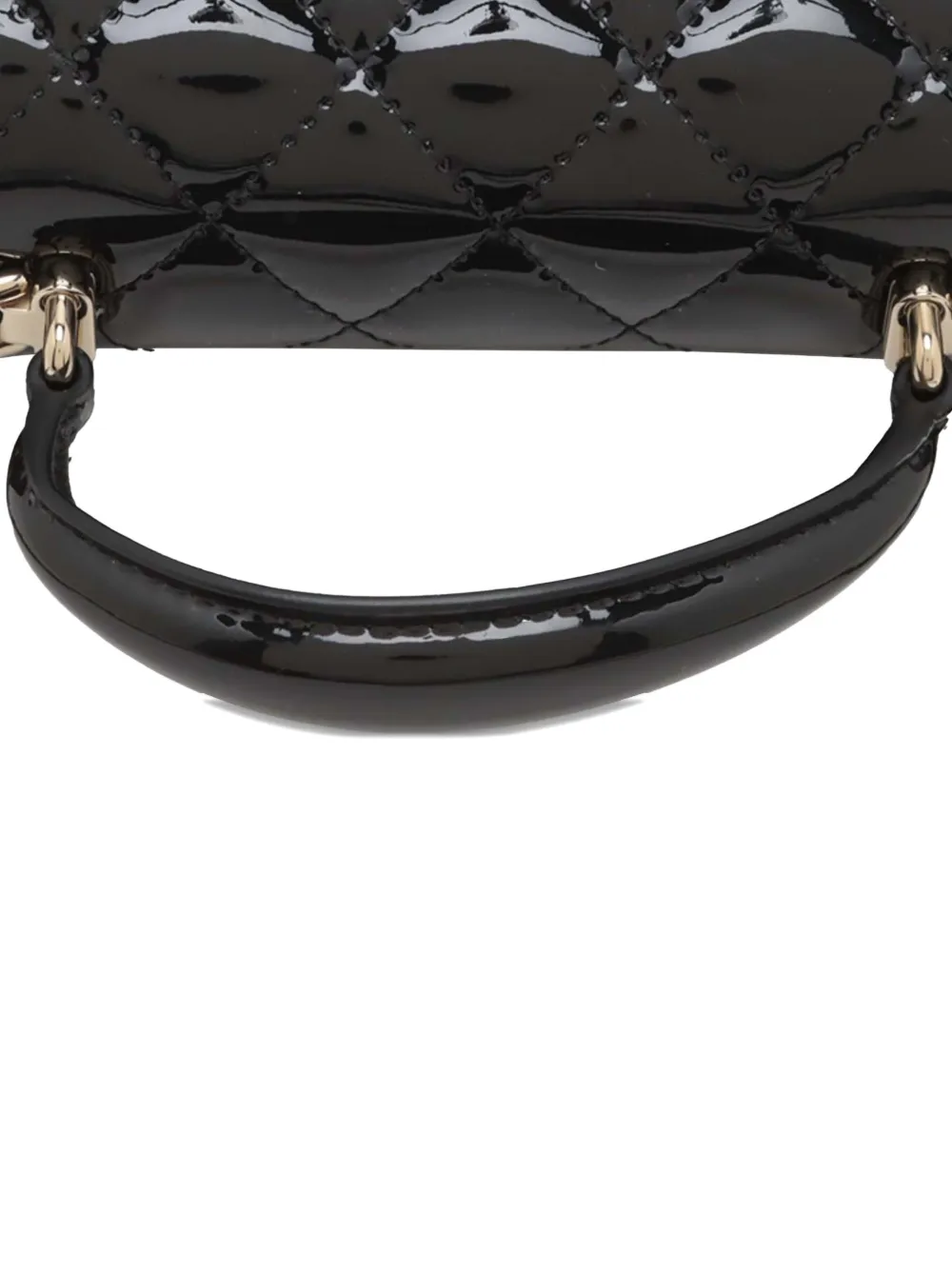 Pre-owned Chanel 2021-2025 Mini Rectangular Classic Patent Top Handle Flap Satchel In Black