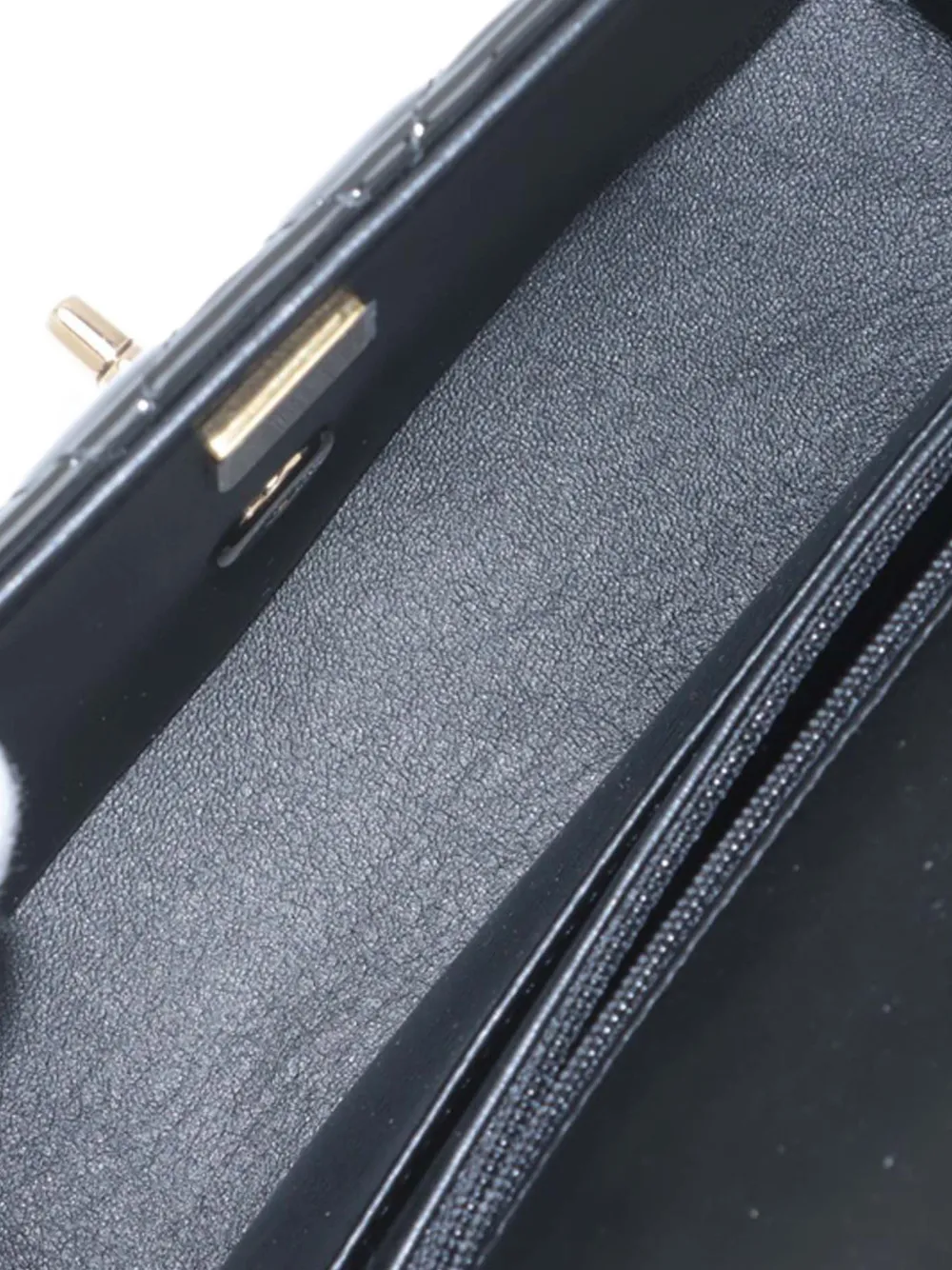 Pre-owned Chanel 2021-2025 Mini Rectangular Classic Patent Top Handle Flap Satchel In Black